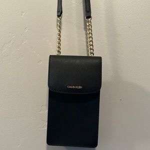 Calvin Klein black over shoulder phone purse